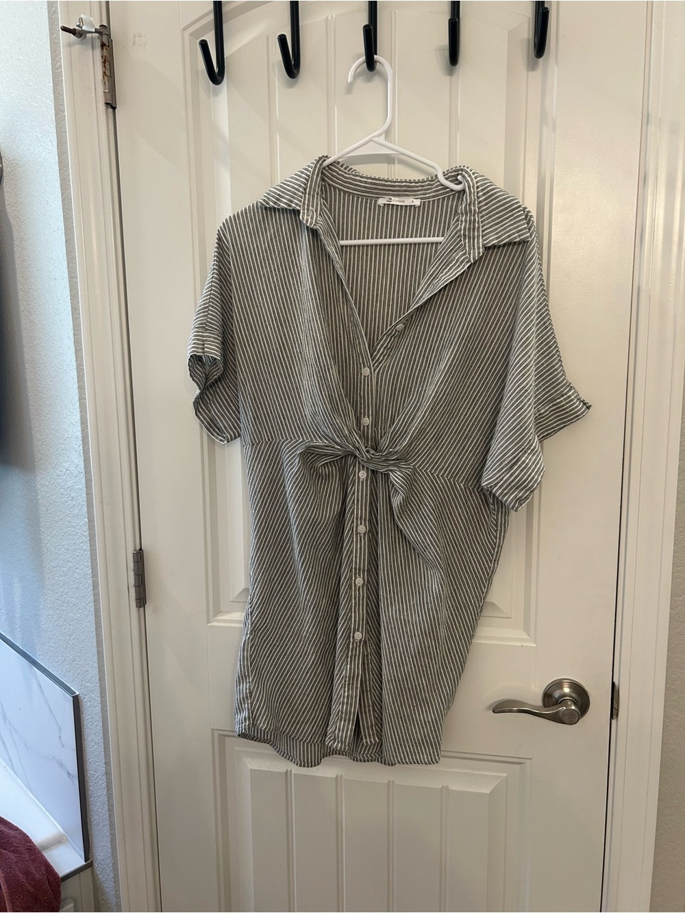 Cupshe Black & White Vertical Stripe Shirt Dress